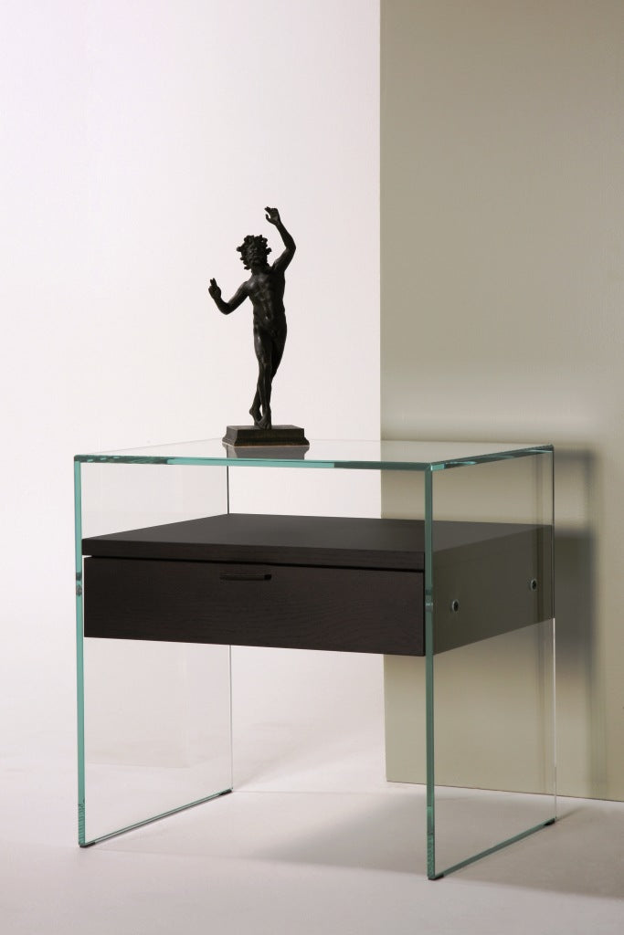 Table de Chevet Zen 5 Comodino - Verre trempé et tiroir bois