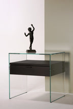 Table de Chevet Zen 5 Comodino - Verre trempé et tiroir bois