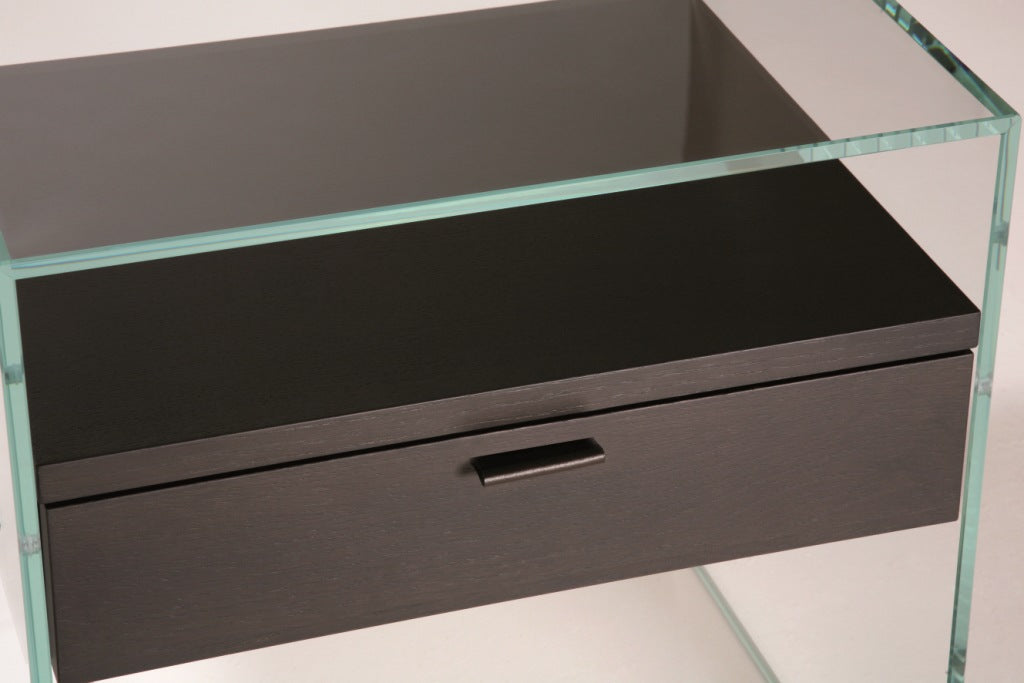 Table de Chevet Zen 5 Comodino - Verre trempé et tiroir bois