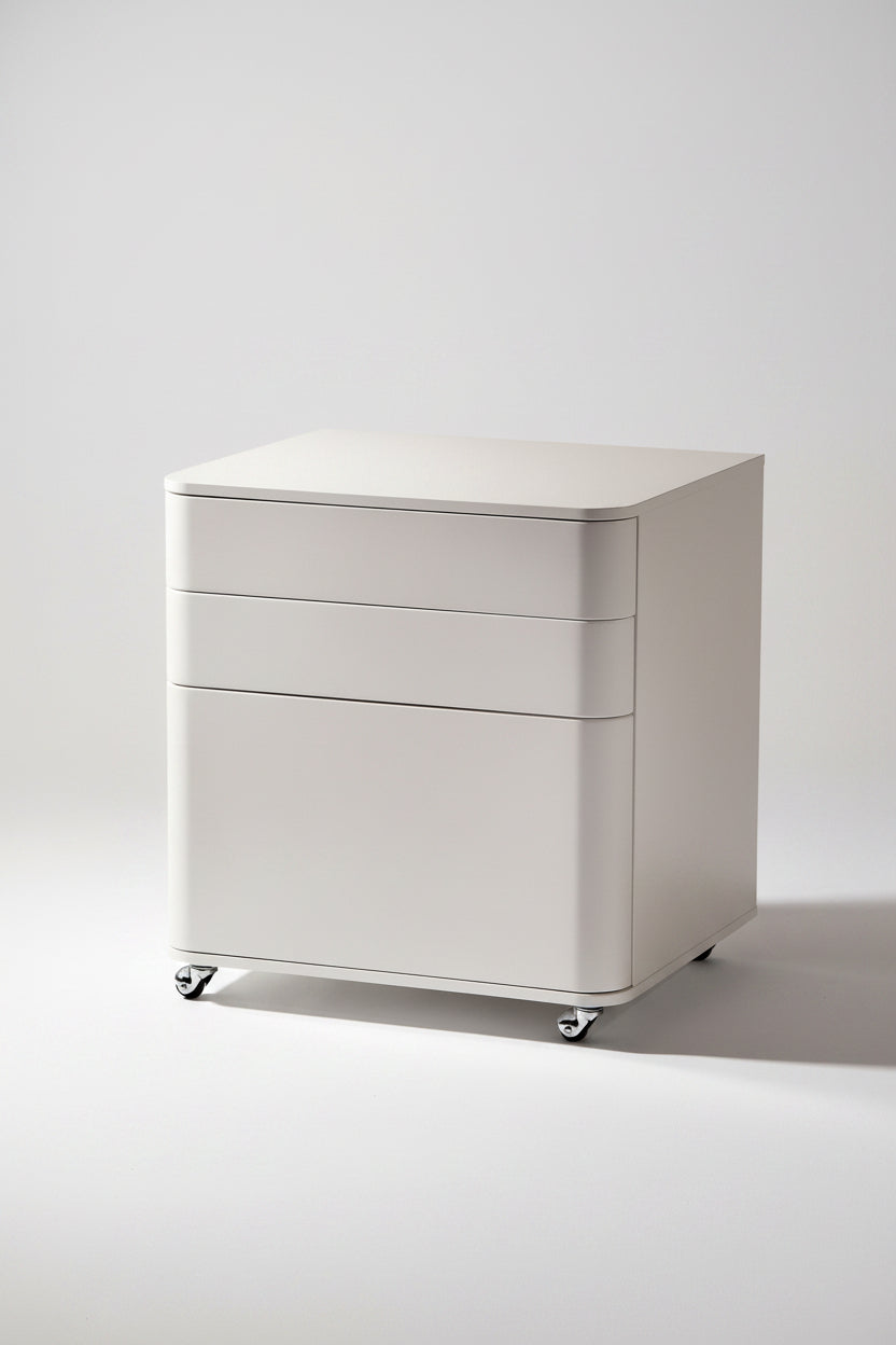 Caisson Cosimo 3 tiroirs laqué blanc mat sur roulettes — Adentro Paris