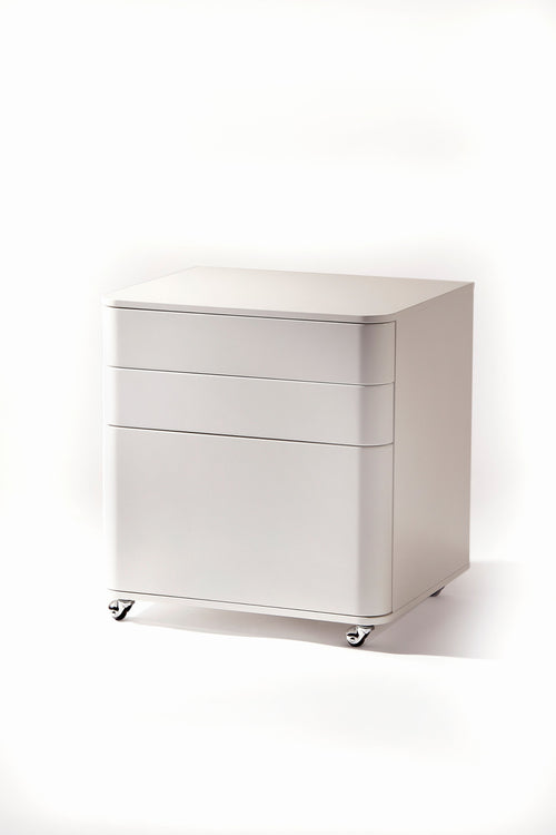 Caisson Cosimo 3 tiroirs laqué blanc mat sur roulettes — Adentro Paris
