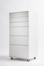 Grand Caisson Cosimo - 6 Tiroirs Push/Pull sur Roulettes - Laqué Blanc Mat