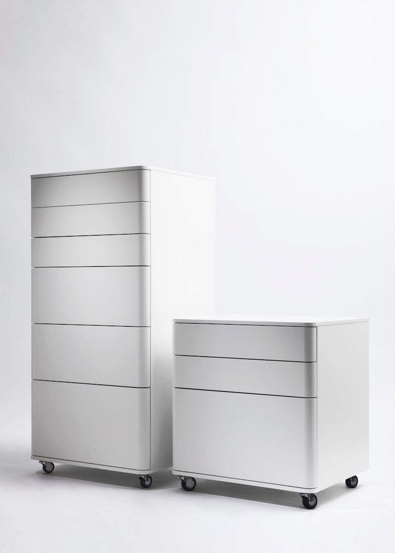 Grand Caisson Cosimo - 6 Tiroirs Push/Pull sur Roulettes - Laqué Blanc Mat