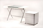Bureau Cosimo verre et laqué blanc mat avec le caisson Cosimo blanc