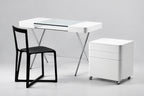 Bureau Cosimo verre et laqué blanc mat, caisson Cosimo et chaise HEAD