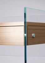Bureau Console Zen 13 | Verre Trempé, Tiroir Bois et Poignée Cuir