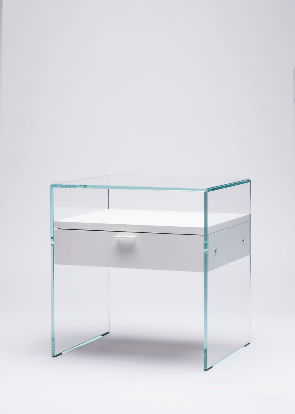 Table de Chevet Zen 5 Comodino - Verre trempé et tiroir bois