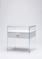 Table de Chevet Zen 5 Comodino - Verre trempé et tiroir bois