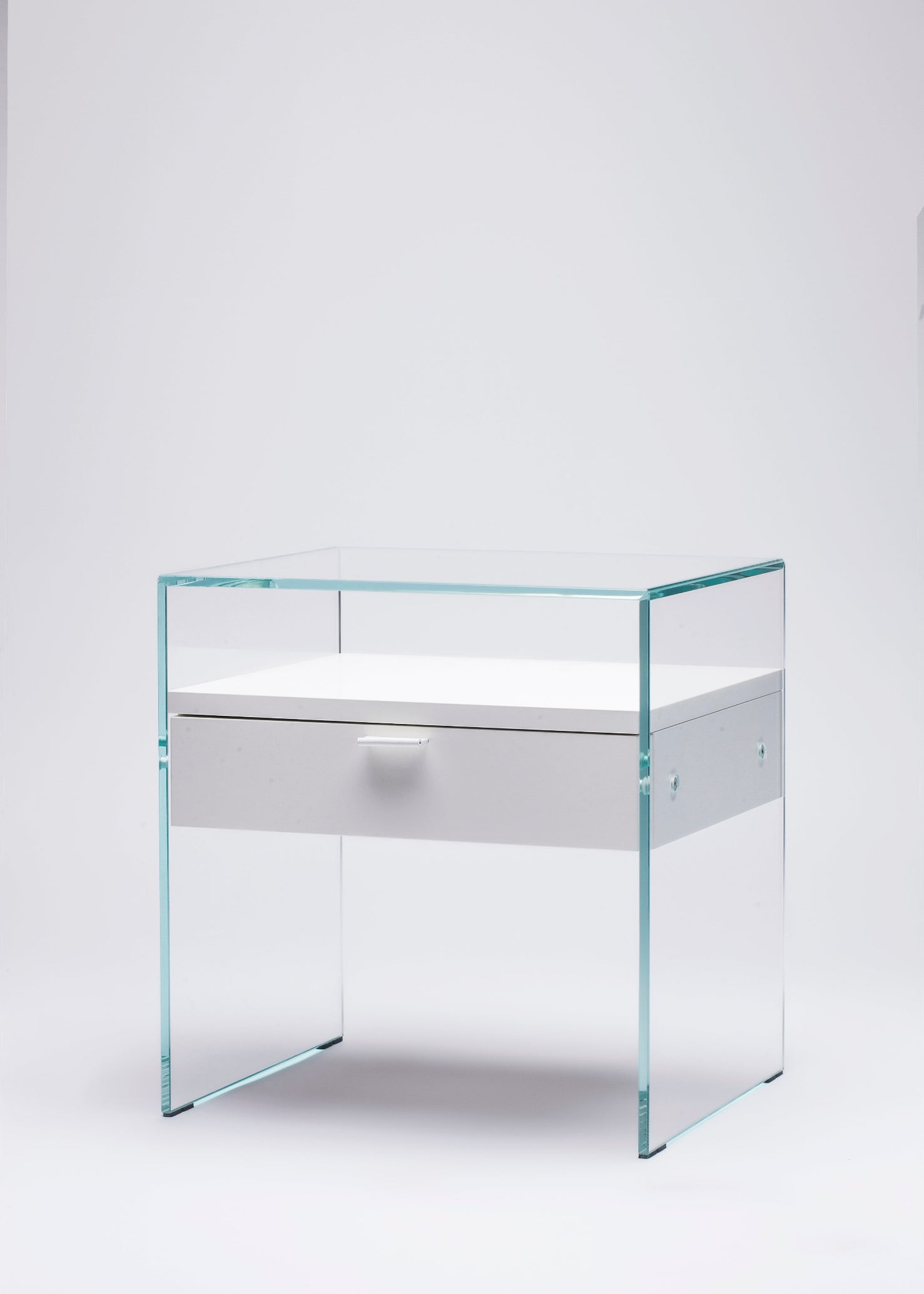 Table de Chevet Zen 5 Comodino - Verre trempé et tiroir bois