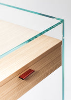 Table de Chevet Zen 5 Comodino - Verre trempé et tiroir bois