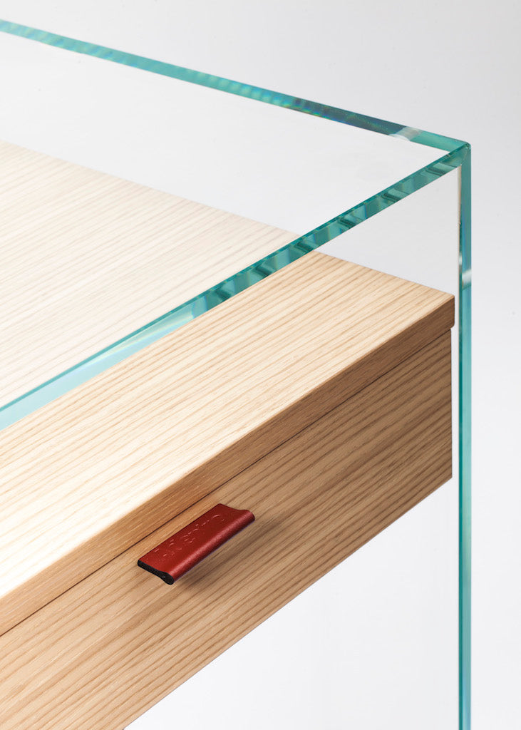 Table de Chevet Zen 5 Comodino - Verre trempé et tiroir bois