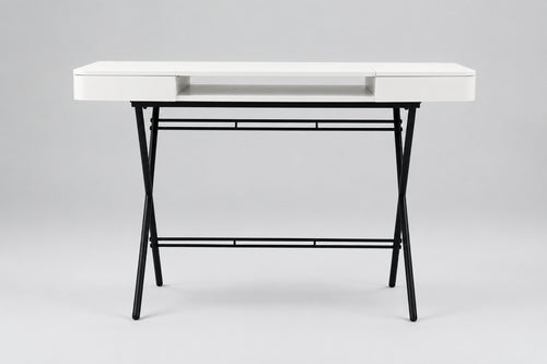 Bureau Cosimo laqué blanc mat, piètement laqué bronze foncé mat, vue de face