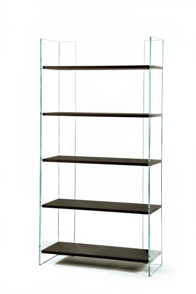 Bibliothèque Zen 12 Ex Libris | Verre Trempé et 5 Étagères Bois