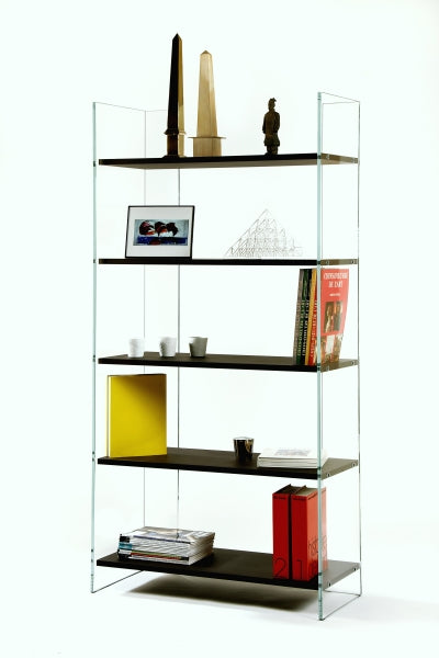 Bibliothèque Zen 12 Ex Libris | Verre Trempé et 5 Étagères Bois