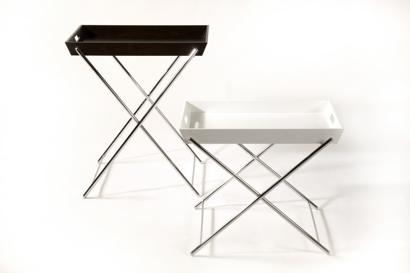 Table guéridon Miami laqué blanc mat et métal chromé — Design Marco Zanuso Jr, Adentro Paris