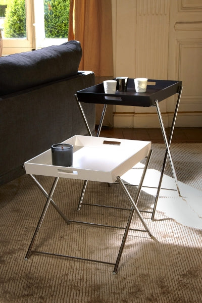 Table guéridon Miami laqué blanc mat et métal chromé — Design Marco Zanuso Jr, Adentro Paris
