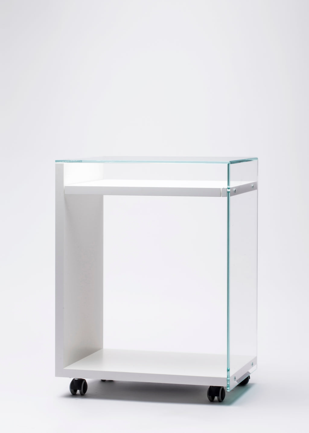 Bureau mobile Zen 7 Laptop verre et laqué blanc mat — Adentro Paris