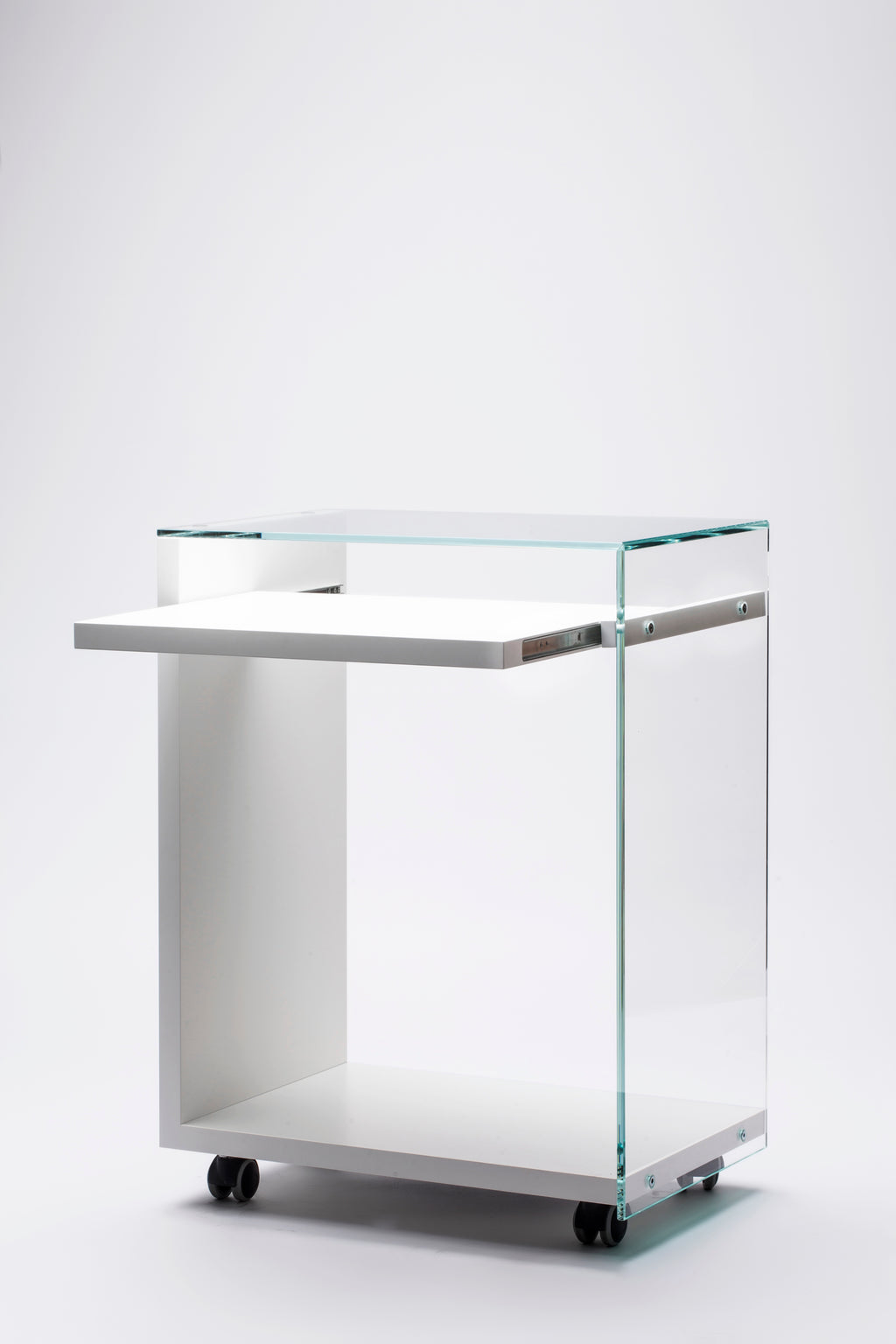 Bureau mobile Zen 7 Laptop verre et laqué blanc mat — Adentro Paris