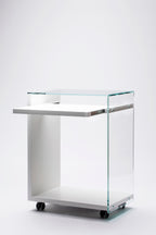 Bureau mobile Zen 7 Laptop verre et laqué blanc mat — Adentro Paris