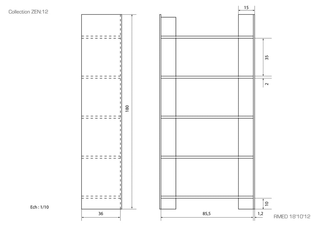 Bibliothèque Zen 12 Ex Libris | Verre Trempé et 5 Étagères Bois