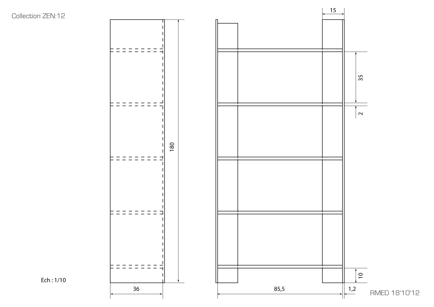 Bibliothèque Zen 12 Ex Libris | Verre Trempé et 5 Étagères Bois