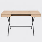 Bureau Cosimo chêne naturel clair, piètement laqué bronze foncé mat, vue de face