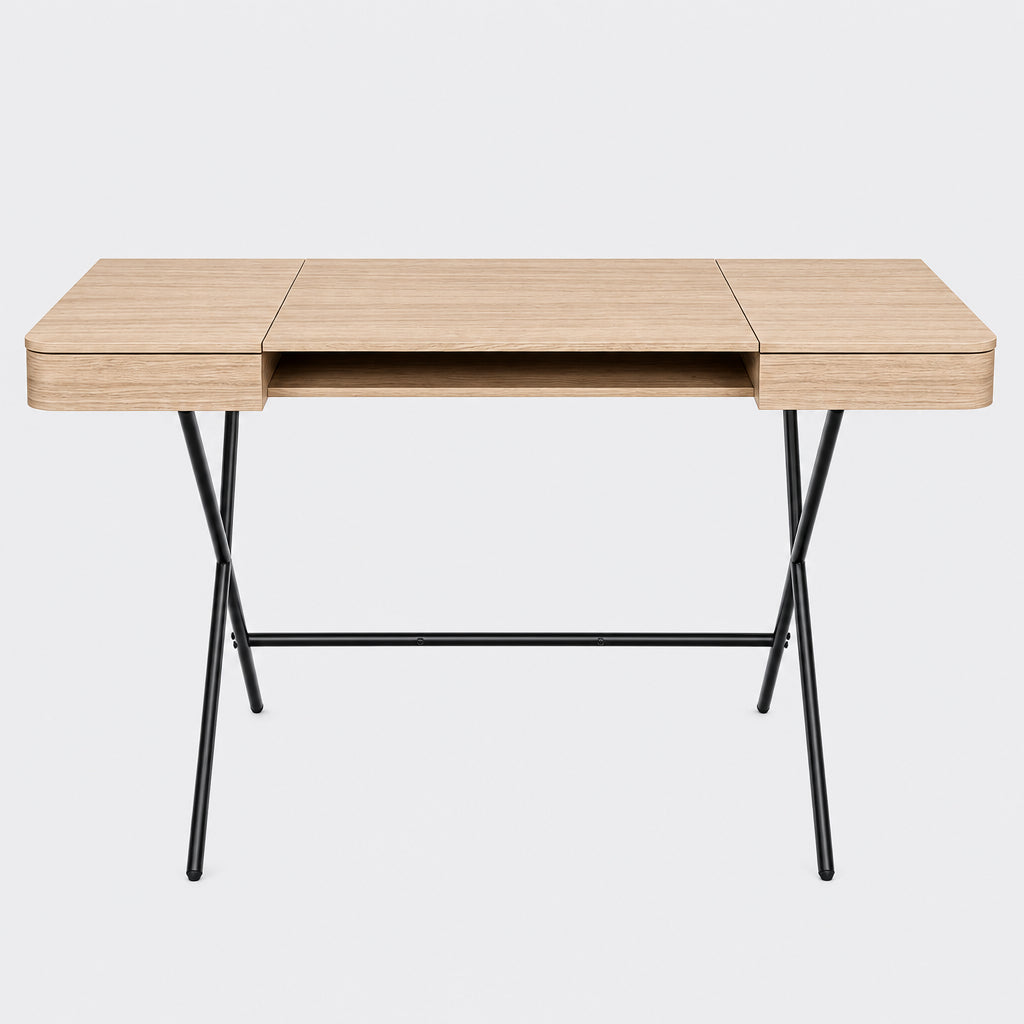 Bureau Cosimo chêne naturel clair, piètement laqué bronze foncé mat, vue de face