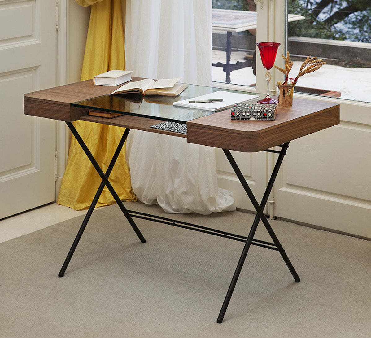 Bureau Cosimo - Plateau verre extra clair et tiroirs - Marco Zanuso Jr