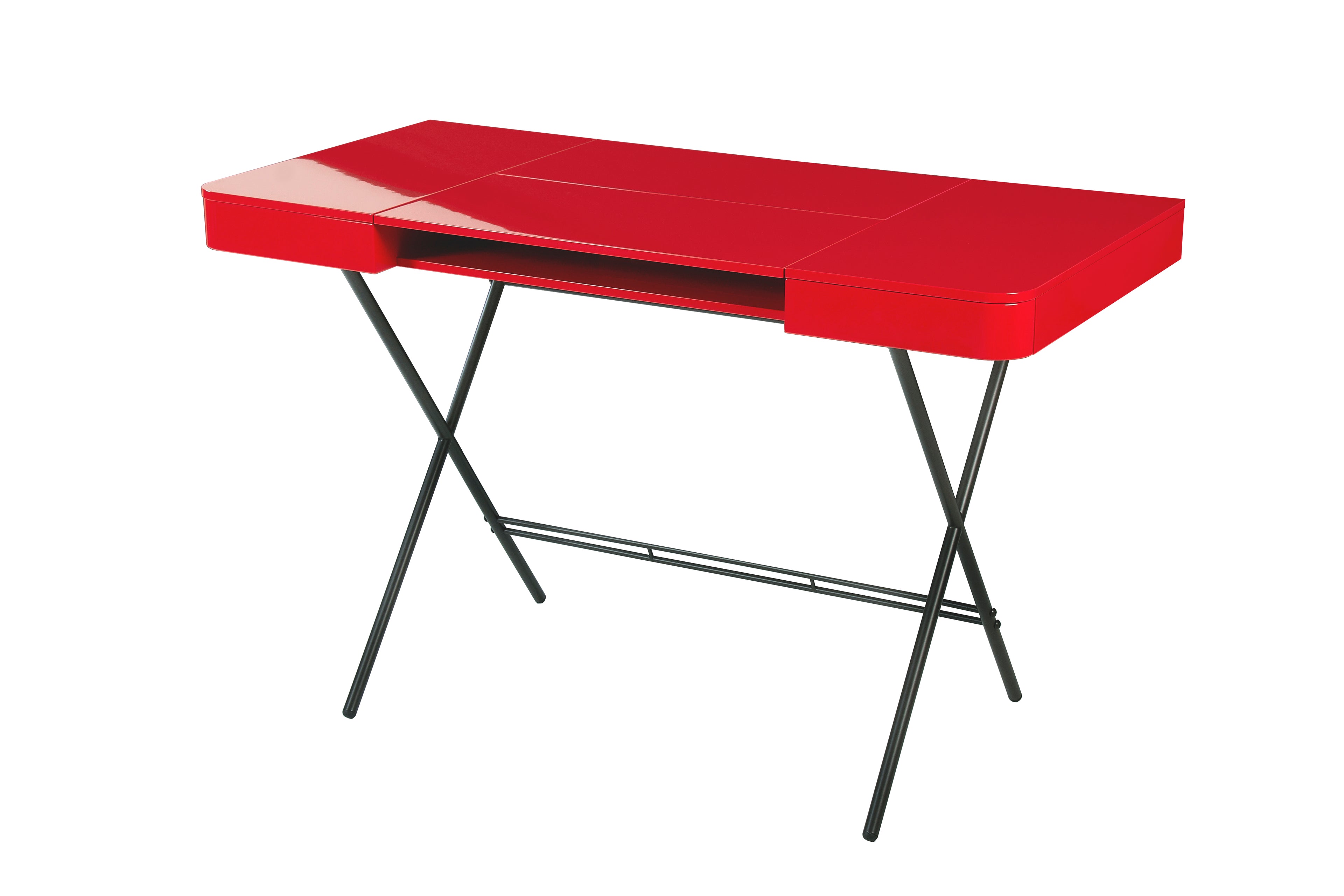 Bureau rouge laqué cosimo piètement métal bronze Marco Zanuso Jr