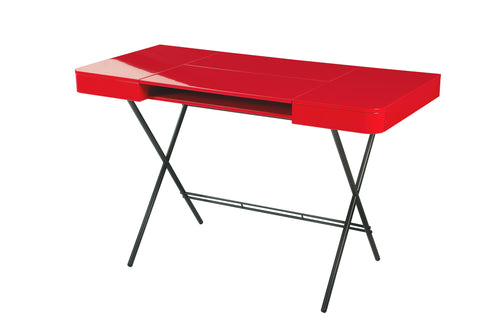 Bureau rouge laqué cosimo piètement métal bronze Marco Zanuso Jr