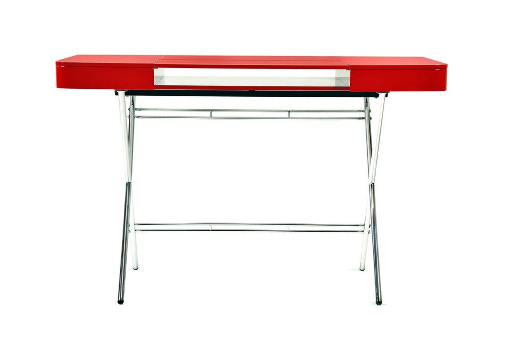 Bureau rouge laqué cosimo piètement métal chromé Marco Zanuso Jr