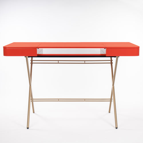 Bureau rouge laqué cosimo piètement métal doré Marco Zanuso Jr