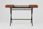 Bureau Cosimo verre et noyer canaletto, piètement laqué bronze foncé mat, vue de face