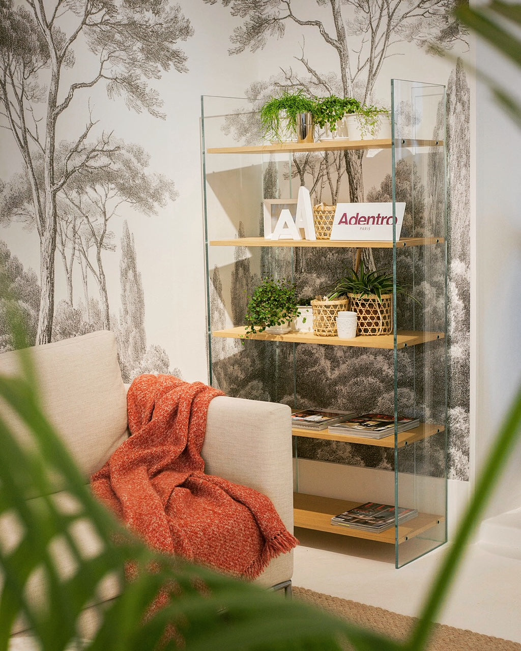 Bibliothèque Zen 12 Ex Libris | Verre Trempé et 5 Étagères Bois