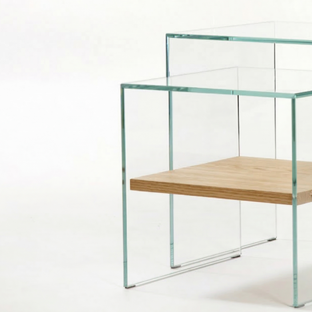 Détail tables gigognes Zen 3 - Verre et chêne naturel - Adentro Paris