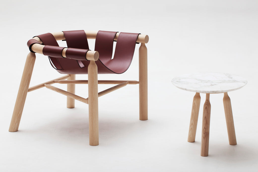 Table Basse Ninna - Frêne massif tourné et marbre — Design Carlo Contin
