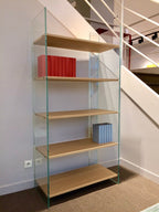 Bibliothèque Zen 12 Ex Libris | Verre Trempé et 5 Étagères Bois