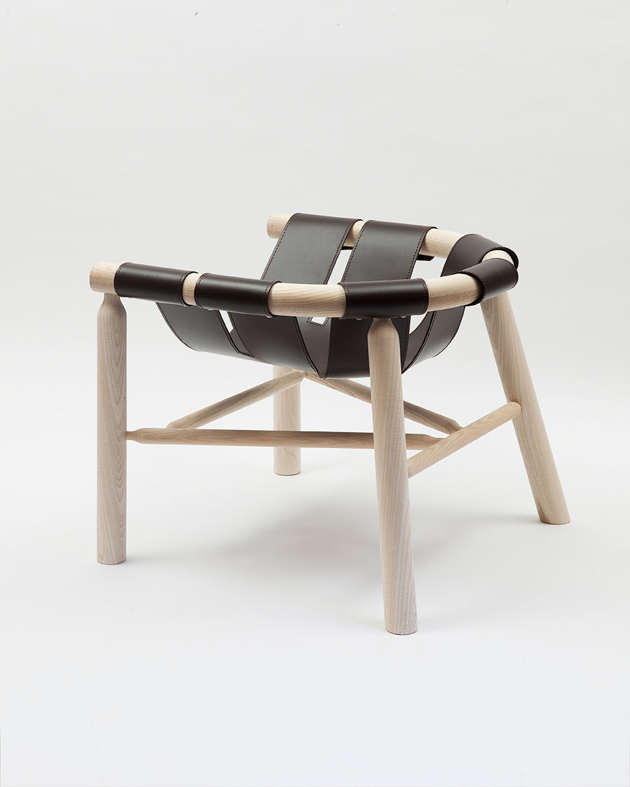 Fauteuil Ninna - Frêne massif tourné et Cuir - Design Carlo Contin