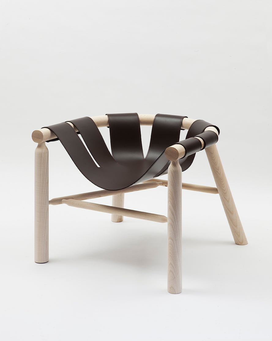 Fauteuil Ninna - Frêne massif tourné et Cuir - Design Carlo Contin