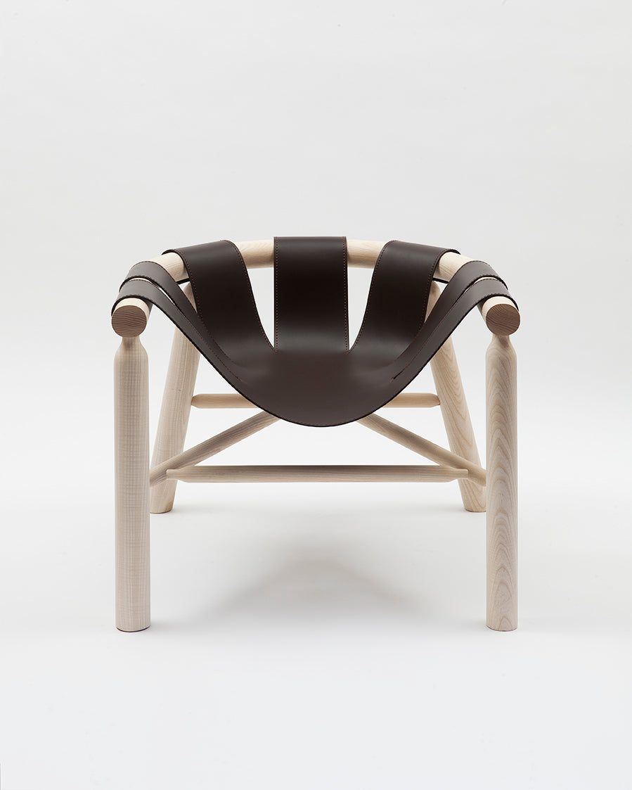 Fauteuil Ninna - Frêne massif tourné et Cuir - Design Carlo Contin